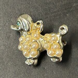 Vintage Faux Pearl Rhinestone Poodle Pin Brooch
